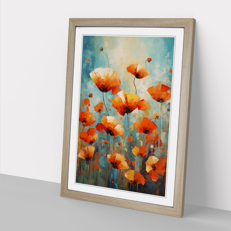 Poppy Field Abstract No.3 - Single Picture Frame Print on Wood, Oak Framed, 34cm H x 25cm W x 2cm D