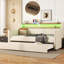 Lit de jour simple beige avec couchette - charge délicieuse, lumières à DEL et tablette de tête de lit tapissier dans la station de charge, rangement-68558320