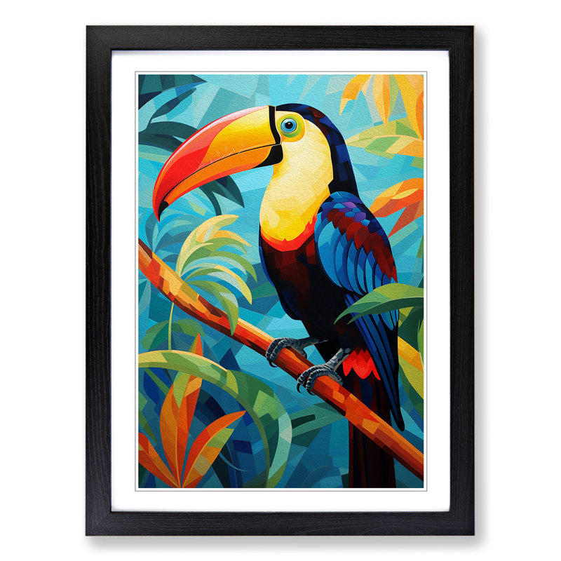 XYZ-FRM-V1223-1642 Toucan Art Deco - Single Picture Frame Print on Wood, 46cm H x 34cm W x 2cm D, Black