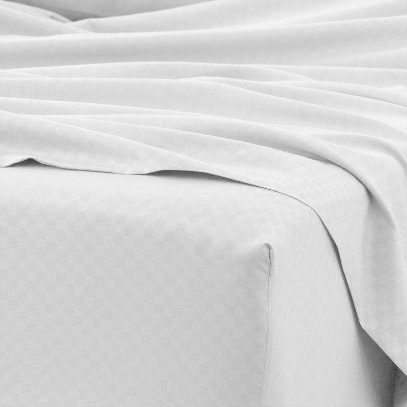 Becky Cameron Checkered Embossed Bed Sheet Set, White, King Sheet Set + 1 Fitted Sheet + 2 Pillowcases