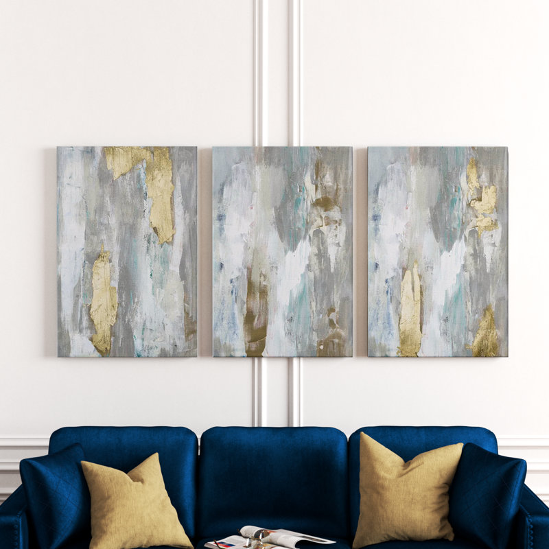 «Textured Neutrals and Gold I», ensemble de 3 toiles tendues, H 36 po x l 72 po x P 1 po