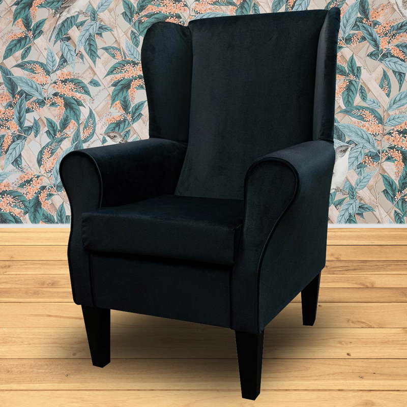 Black Velvet Wingback Armchair, Black
