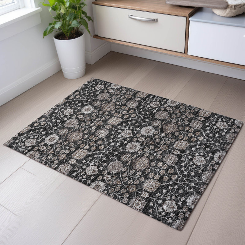 Premium Machine Washable Gurubaksh AMF1155 Floral Rug, Rectangle 1'8" x 2'6"