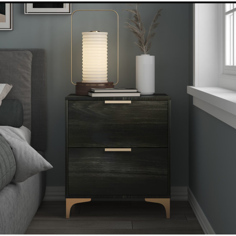 55.12cm W Solid + Manufactured Wood Bedside Table, Grey
