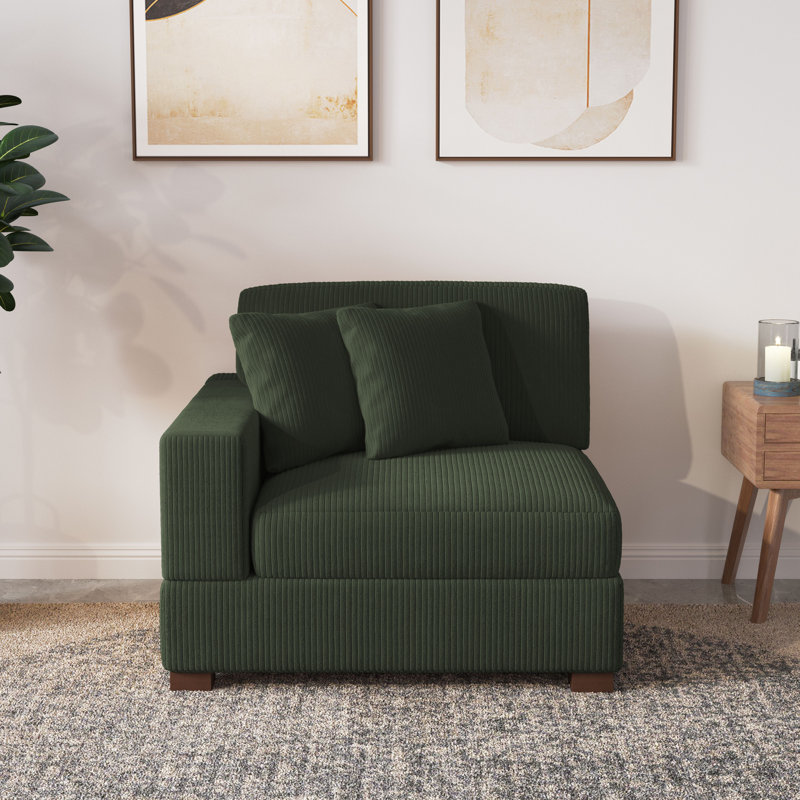 Upholstered Armchair, Green Corduroy