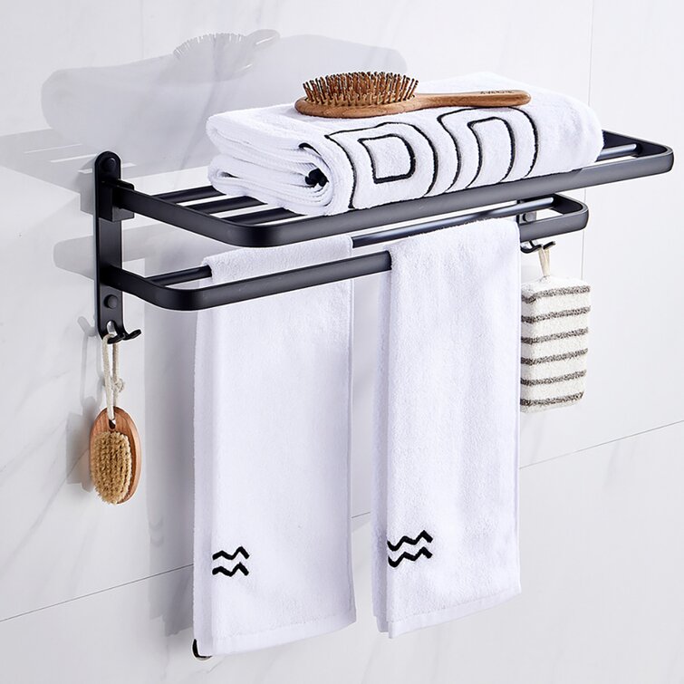 Bathroom Shelf With Towel Bar Wall Mounted Space Aluminum Bath