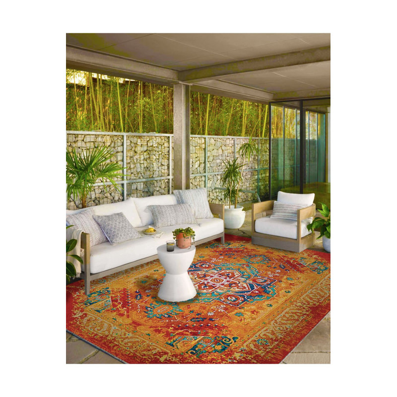 Tapis décoratif lavable orange à motifs traditionnels, Tapis de couloir 2 pi 6 po x 9 pi 10 po inclus