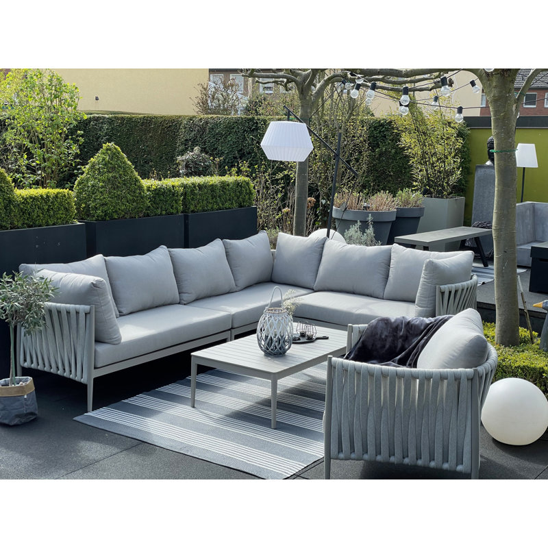 Zeke 6 - Person Modular Patio Conversation Sets with Cushions, Light Gray, Light Gray