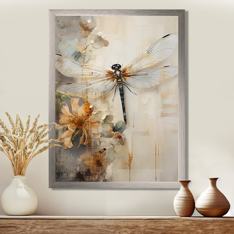 Dragonfly Delight II On Canvas Print, Single Picture Framed, 32" H x 16" W, Gold