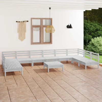 vidaXL Patio Furniture Set 11 Piece Garden Sectional Sofa Set Solid Wood Pine
