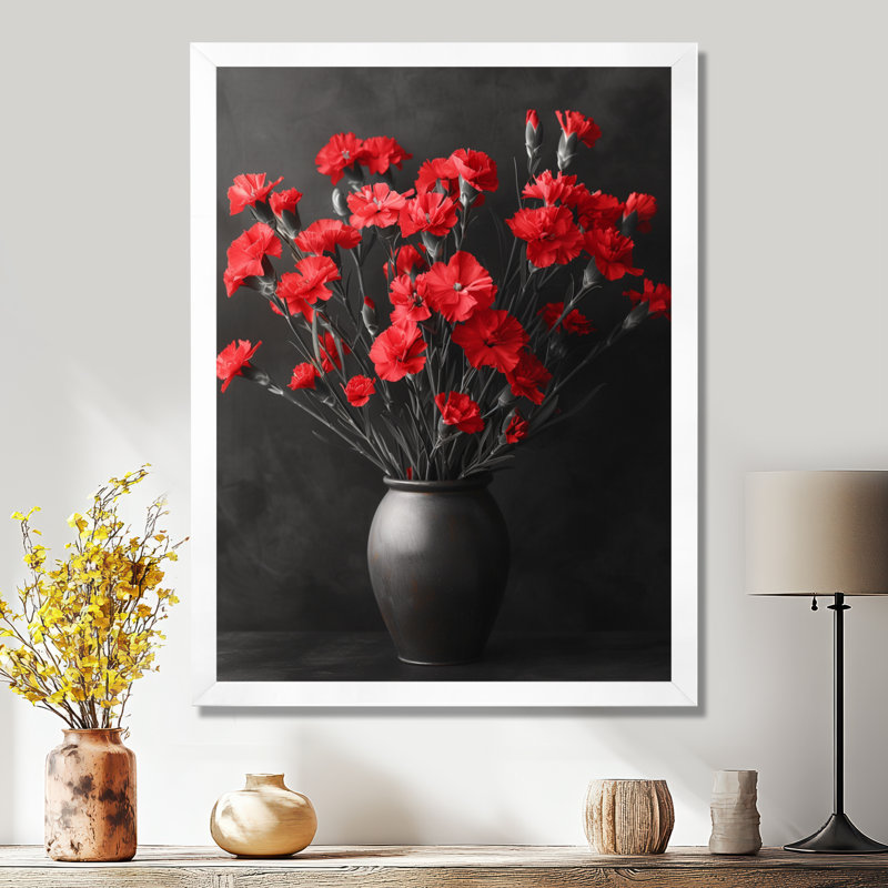 Monochromes rouges, noirs, vibrants, œillets I - œillets, art mural, salon, Toile encadrée blanche avec une seule photo