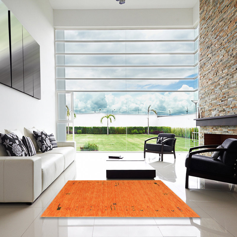 Tapis de zone orange contemporaine, Carré 7 pi