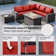 7-Piece Wicker Patio Conversation Set With Cushions,Coffee Table And Outdoor Fire Pit Table With Aluminum Top, PE Rattan Base, And  White Glass Wind Guard