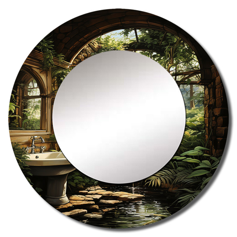 Saviero Bathroom Natures Retreat II - miroir mural de salle de bain, miroir décoratif rond traditionnel, impression d'art en métal