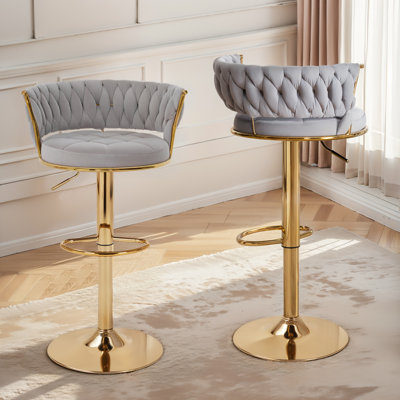 Ensemble de 2 tabourets de bar pivotants en velours, tabourets de bar réglables à hauteur de comptoir, chaises d'îlot de cuisine et chaises de bar rembourrées