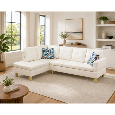 Off White Faux Leather 2-Piece Sectional Sofa Set with Chaise