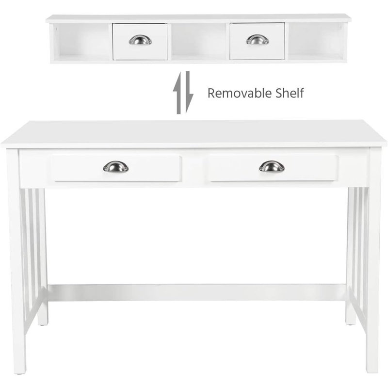 Large Computer Desk, White Home Office Workstation With 4 Storage Drawers, Modern PC Work Table 23 Deep With Monitor Stand For Screen, Wood Stable Executive Table With Large Desktop
