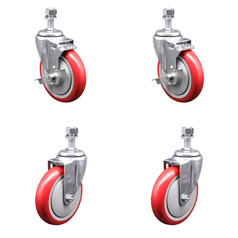 Polyurethane Wheel Swivel ½ Inch Threaded Stem Caster with Brake
