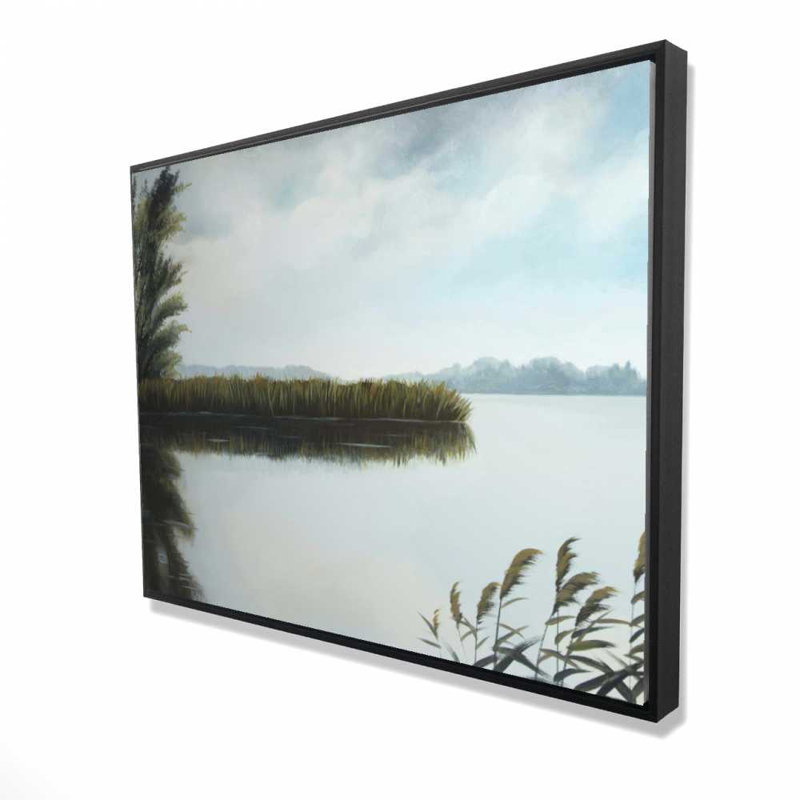 Quiet Lake - Contemporary Landscapes Framed Canvas Art, 37.25" H x 49.25" W