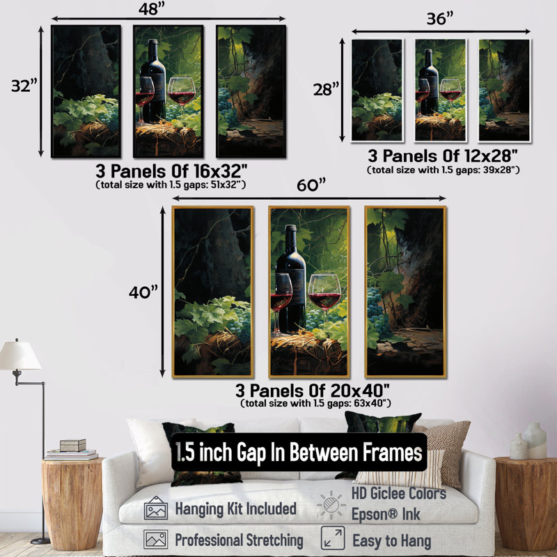 Cabernets Calm I - ensemble de reproductions d'art mural vin, H 28 po x l 36 po x P 1 po, Cadre flottant blanc
