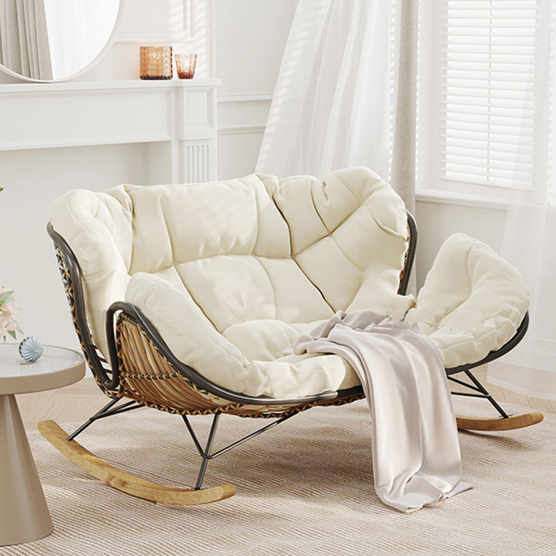 Chaise berçante élégante pour le balcon, Blanc cassé, Noir / brun
