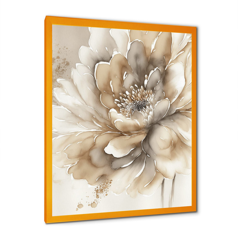 Fleur beige simple IV - art mural sur toile florale, H 40 po x l 30 po x P 1,5 po, Cadre doré