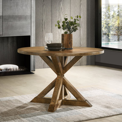 Attractive Cross-buck Base Dining Table, Cottage Oak Finish, Hardwood Construction, 48.49in.w X 48.49in.l 31.5in.h, Brown Elegant Engineered Wood Base, 48.49"w 48.49"d 31.5"h, Style
