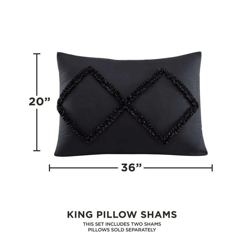 Diamond Ruffle Reversible Microfiber Comforter Set, King Comforter + 2 Standard Shams, Black