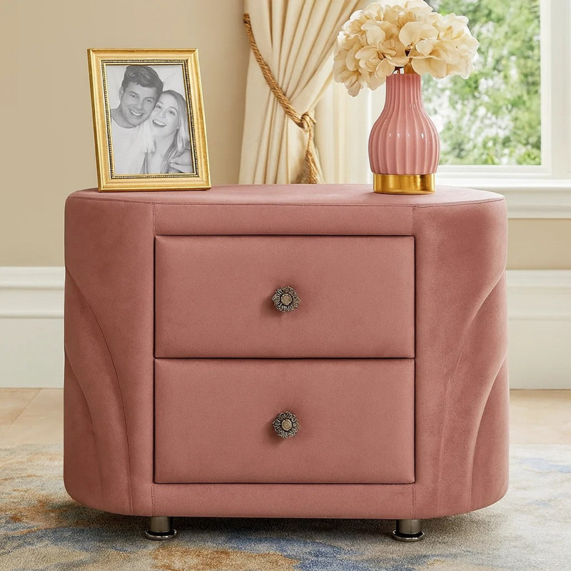 Table de chevet 2 tiroirs en rose