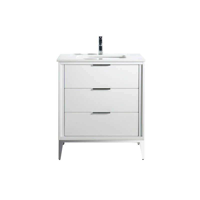 Brooksby Single Bathroom Vanity Set, Gloss White, 30"