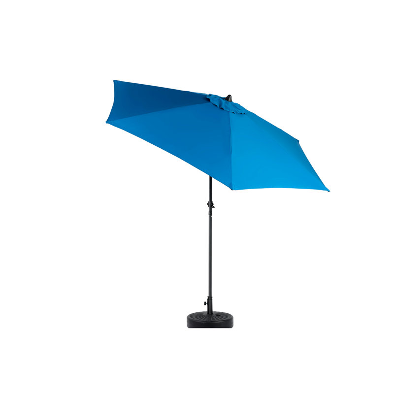 Parasol de table d'extérieur 9 pi - bleu foncé. Structure avec 6 nervures. Manivelle facile à utiliser. Pour la cour, la piscine, la terrasse. Conception à nervures 100%. Fonctionnement
