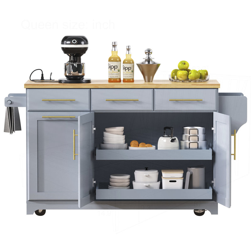 59.3" Kitchen Island with 2 Pull Out Cabinet