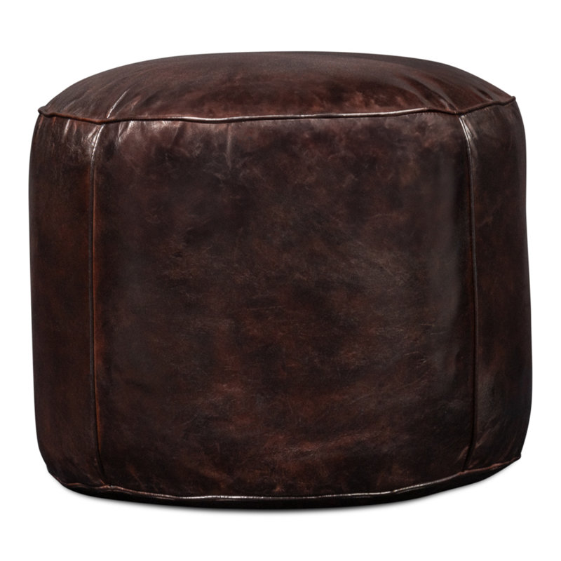 Round Pouf, Chocolate Genuine Leather