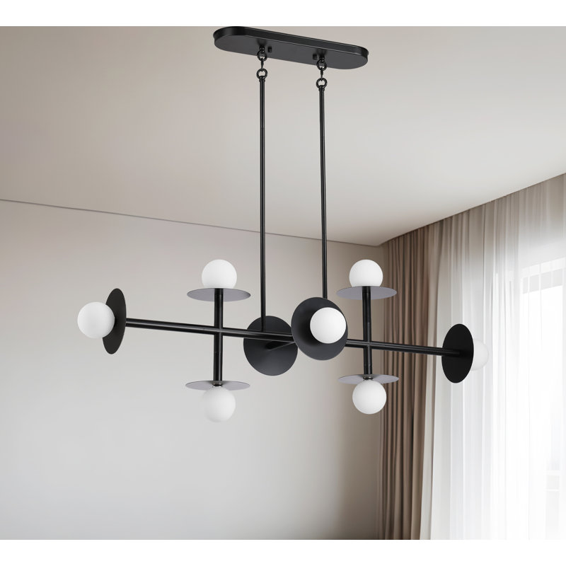 Lustre linéaire à 8 lumières en noir Santi, Noir satiné