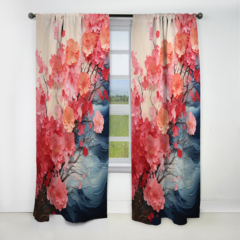 Coral Rippling Reverie Flowers I - Spirals Curtain - Blackout Abstract Curtain - 1 Panels, 52" W x 95" L