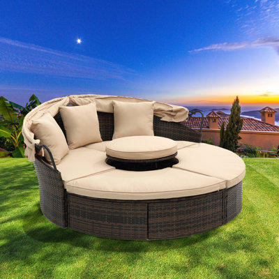 Alleshia 64.1" Wide Outdoor Wicker Round Patio Daybed with Cushions