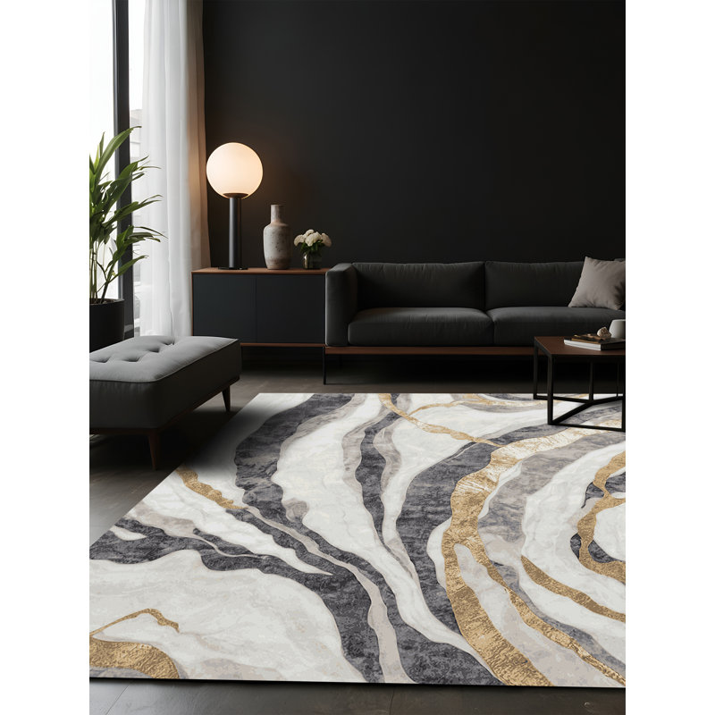 Tapis gris soyeux et moelleux, Carré 5 pi