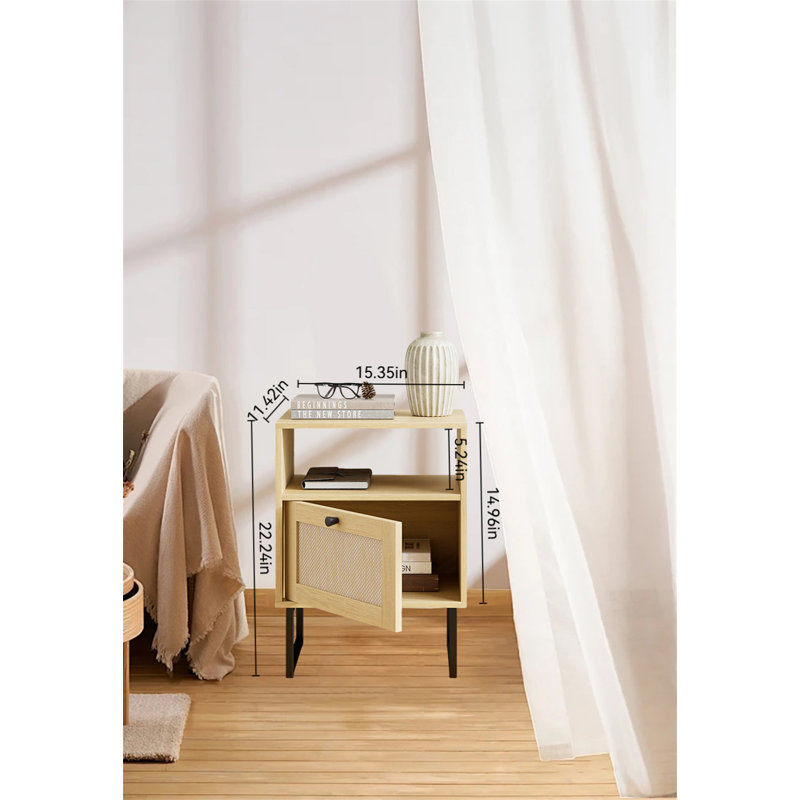 Bohemian Farmhouse Rattan Nightstand, Natural