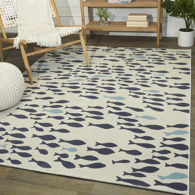 Tapis crème / bleu marine / bleu Mossley, Rectangle 7 pi 10 po x 10 pi