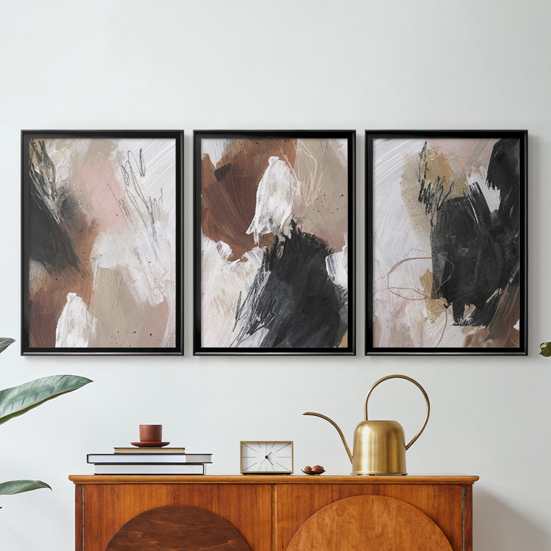«Unbleached Neutrals I - Toile tendue avec châssis sur mesure - 3 pièces, Noir, 21" H x 30" W