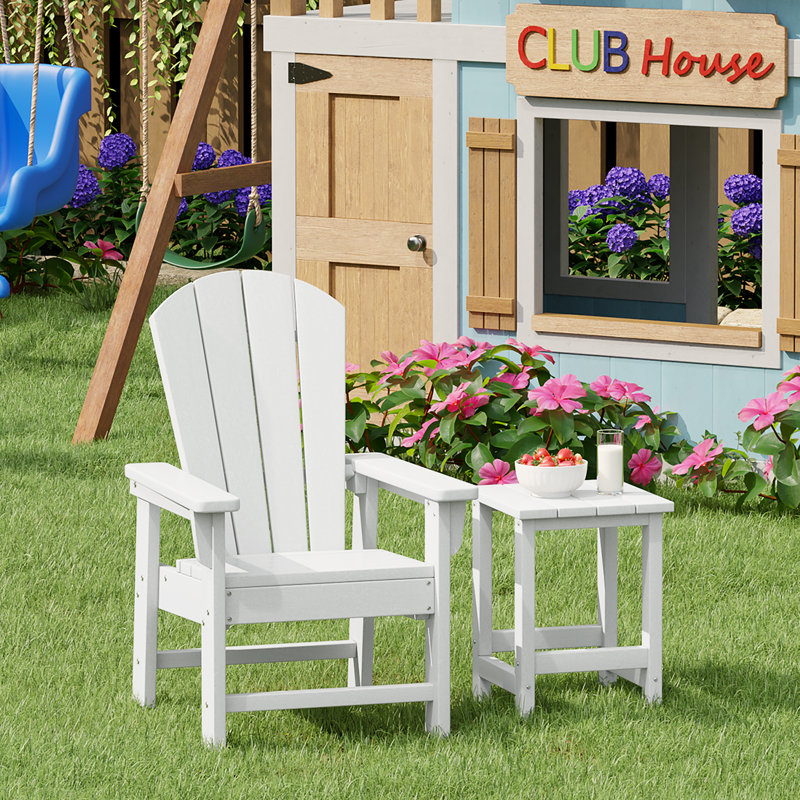 Laguna Kids Outdoor Poly Adirondack Chair With Side Table, White
