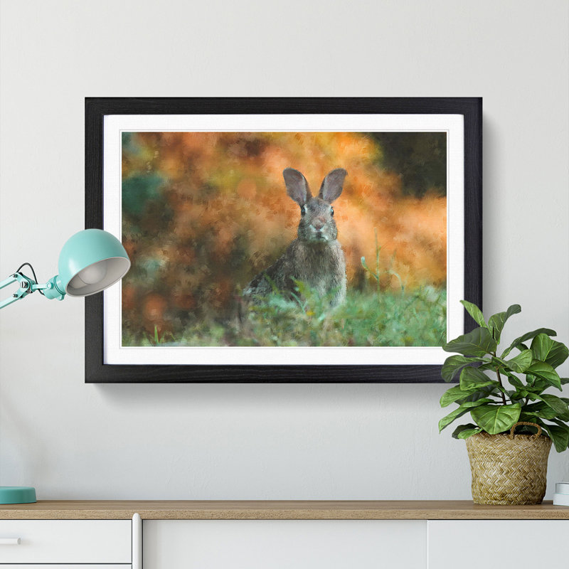 Hare in a Meadow - Picture Frame Painting Print, 33cm H x 45cm W x 2cm D, Black Framed