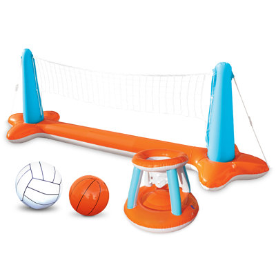 Ensemble gonflable de flotteur pour piscine, filet de basketball et cerceaux, orange