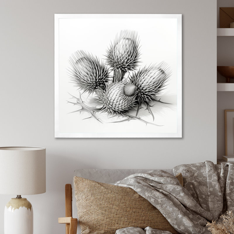 Fleurs de chardon - Art mural Thistle, H 30 po x l 30 po, Blanc