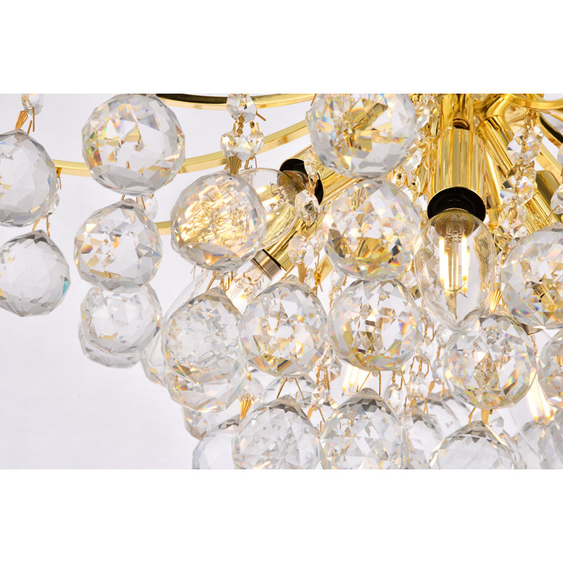 Lustre géométrique unique à 6 lumières avec détails en cristal Stoller, Or