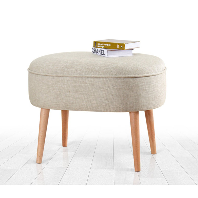 Alagic 63cm Wide Oval Solid Colour Footstool Ottoman, Beige