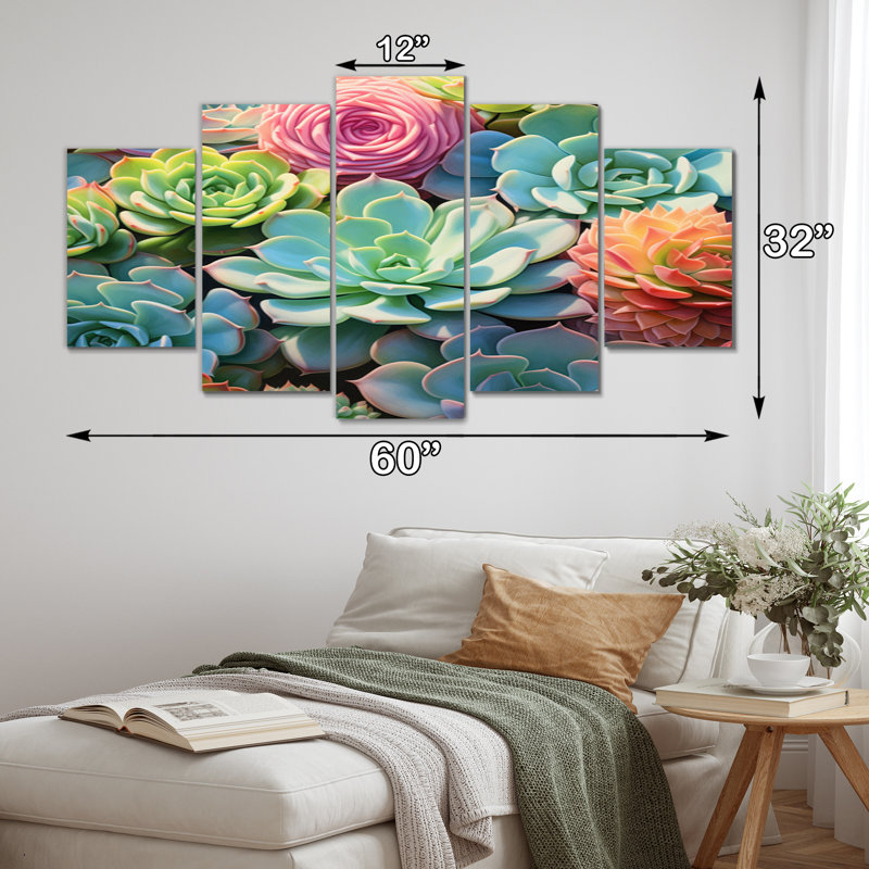 Green Succulents Serenity Garden Ii I - Art mural sur toile floral - 5 panneaux