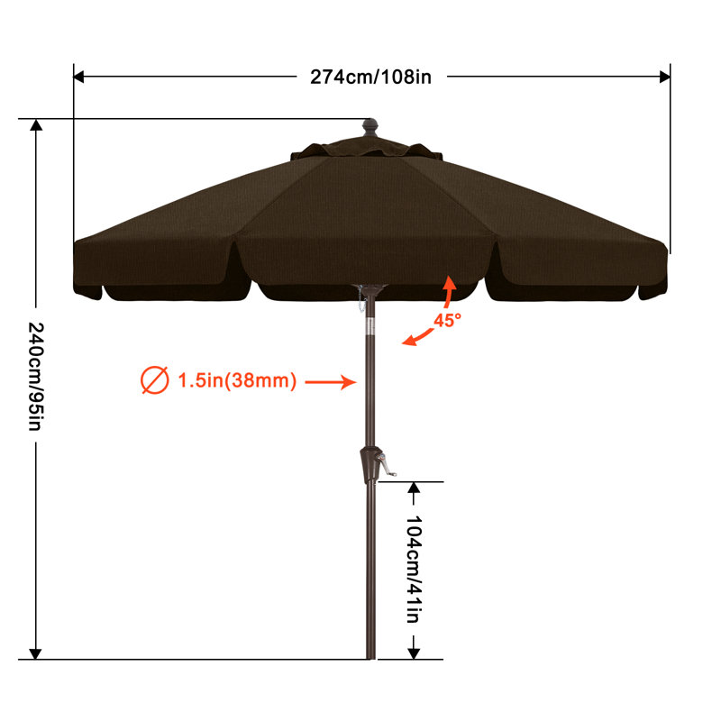 Parasol de marché festonné en oléfine de 2,74 m (9 pi) avec inclinaison et levage à manivelle, Moka doux