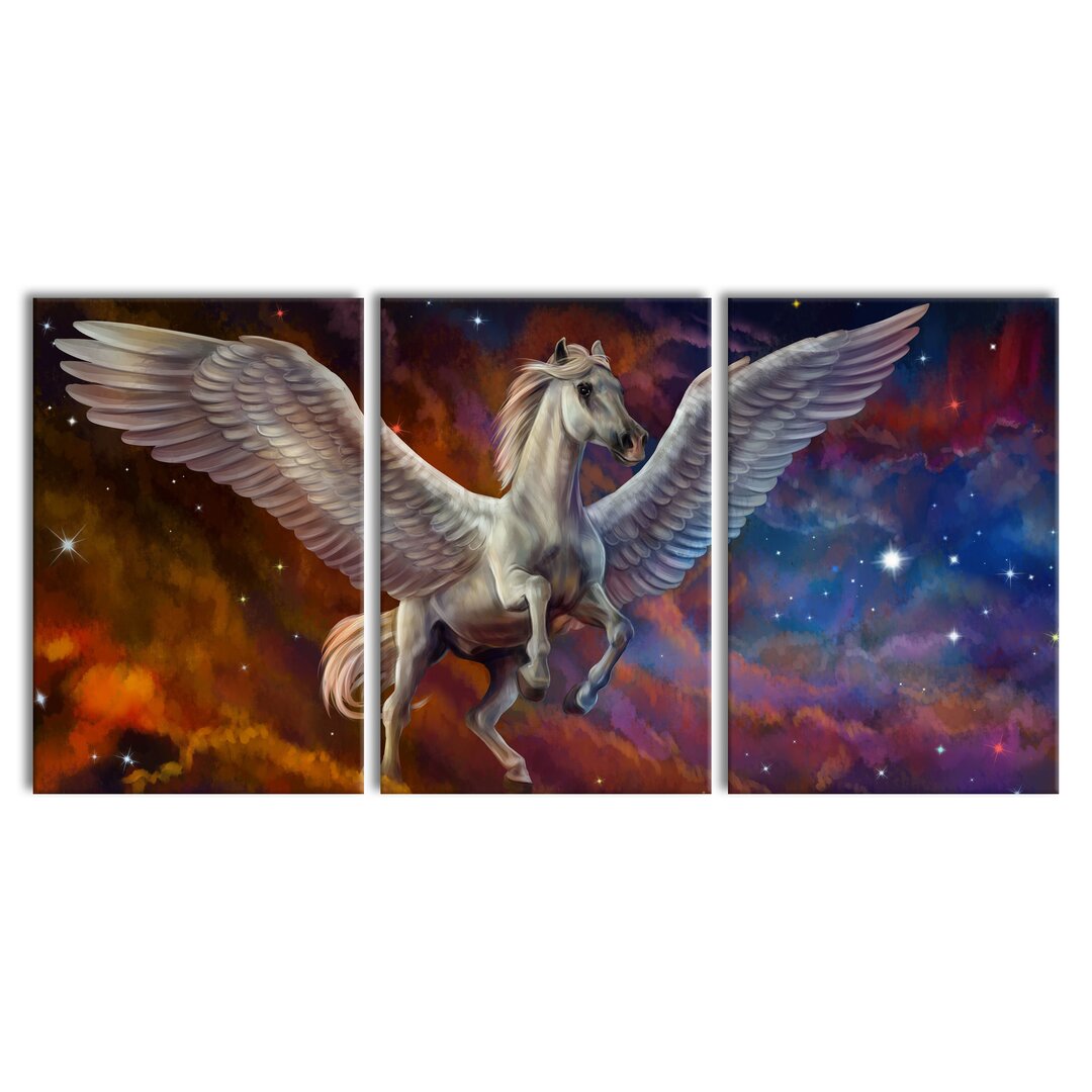 3-tlg. Leinwandbilder-Set White Pegasus with Angel Wings