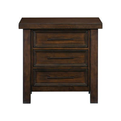 Table de chevet Classic, brun, 3 tiroirs, placage de bois de manguier